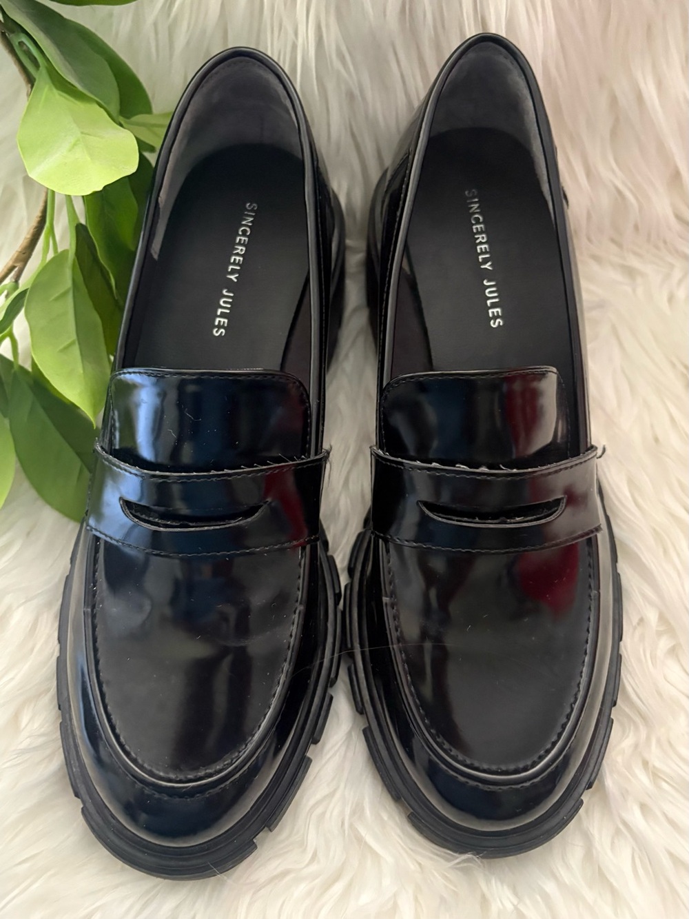 Sincerely Jules Shiny Black Patent Penny Loafers